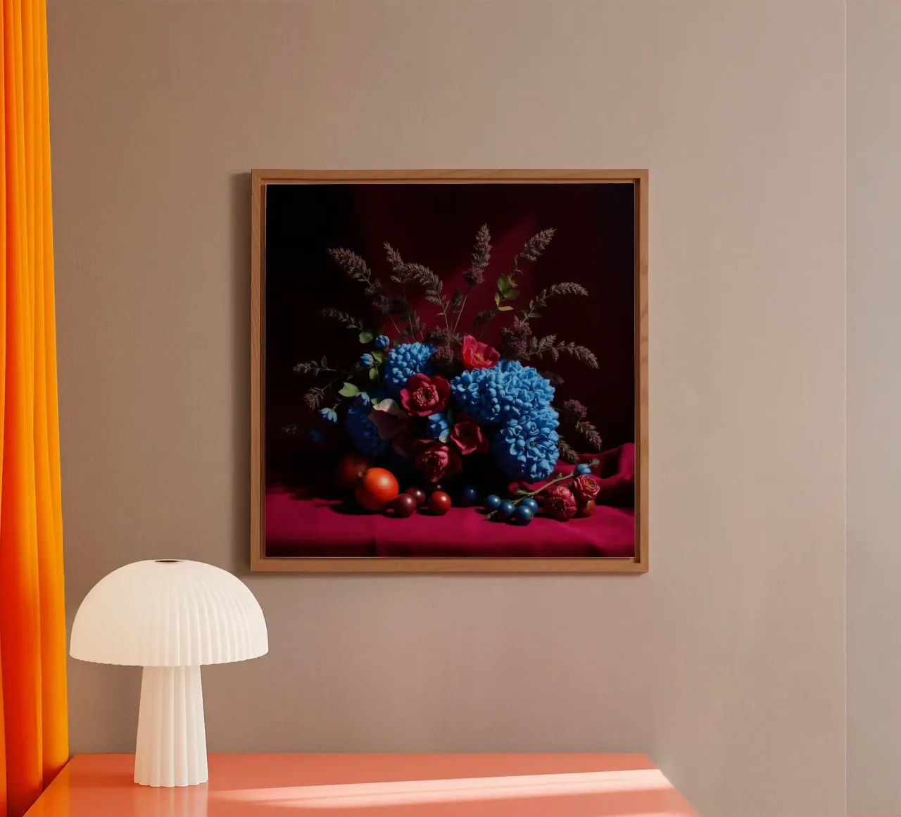 Vibrante composizione floreale con frutta colorata in alluminio dibond da DesignDoodle