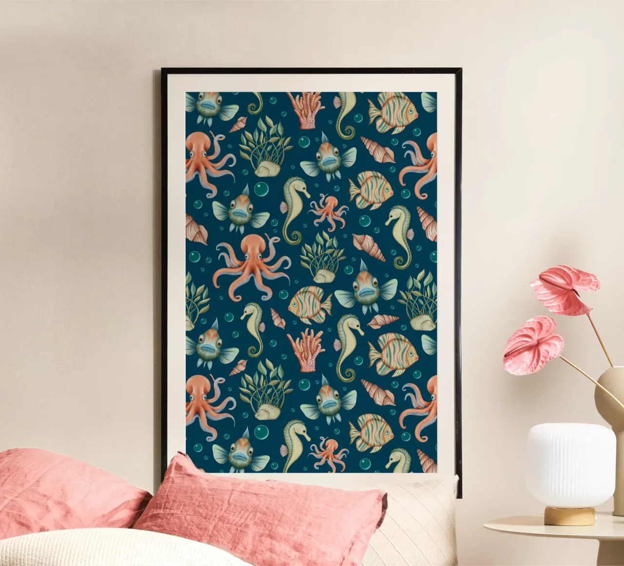 Vita marina subacquea su sfondo blu navy poster da CoelfenArt