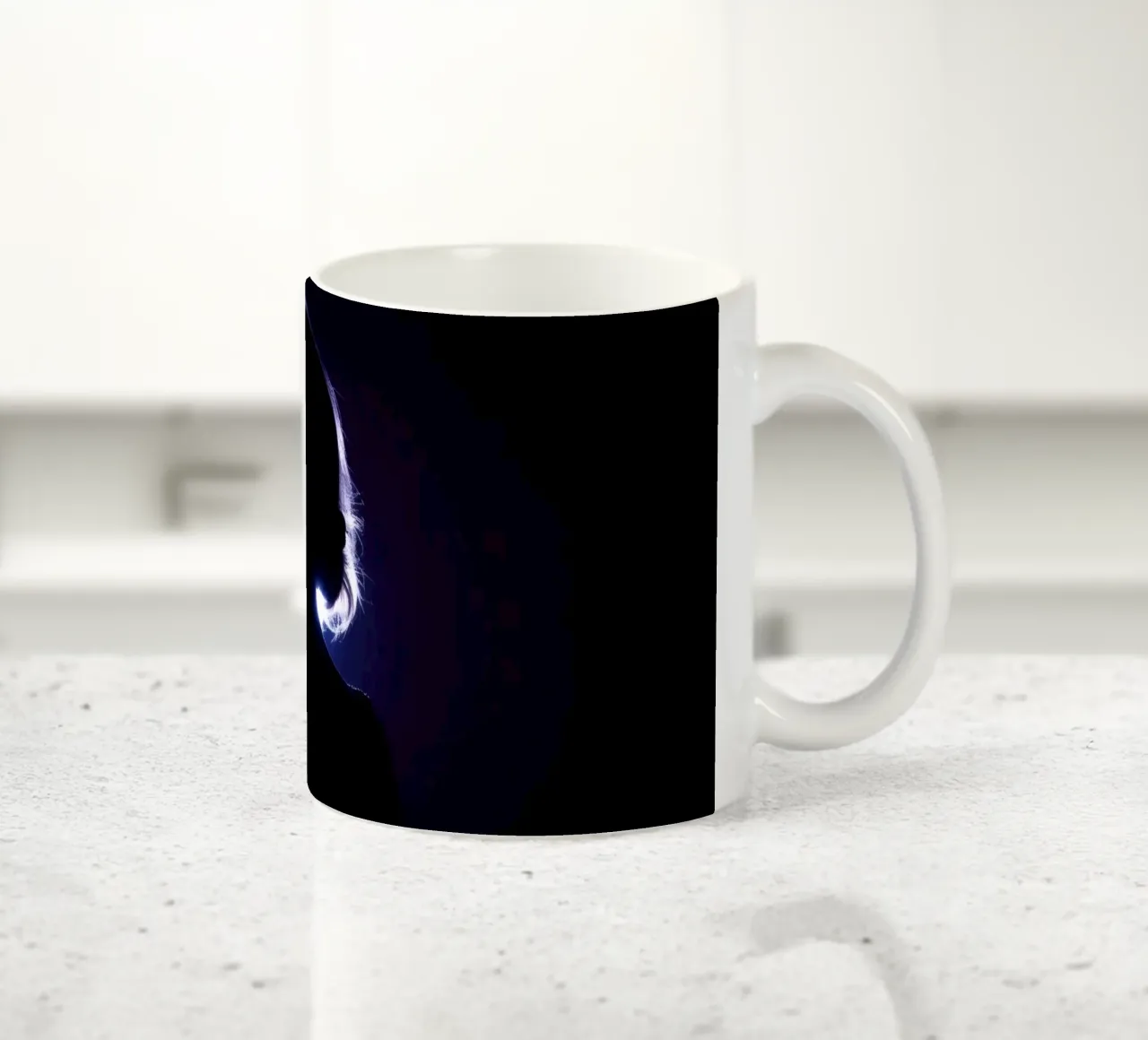 Silhouette of a child against a dark background illuminated ceramic mug by DesignDoodle