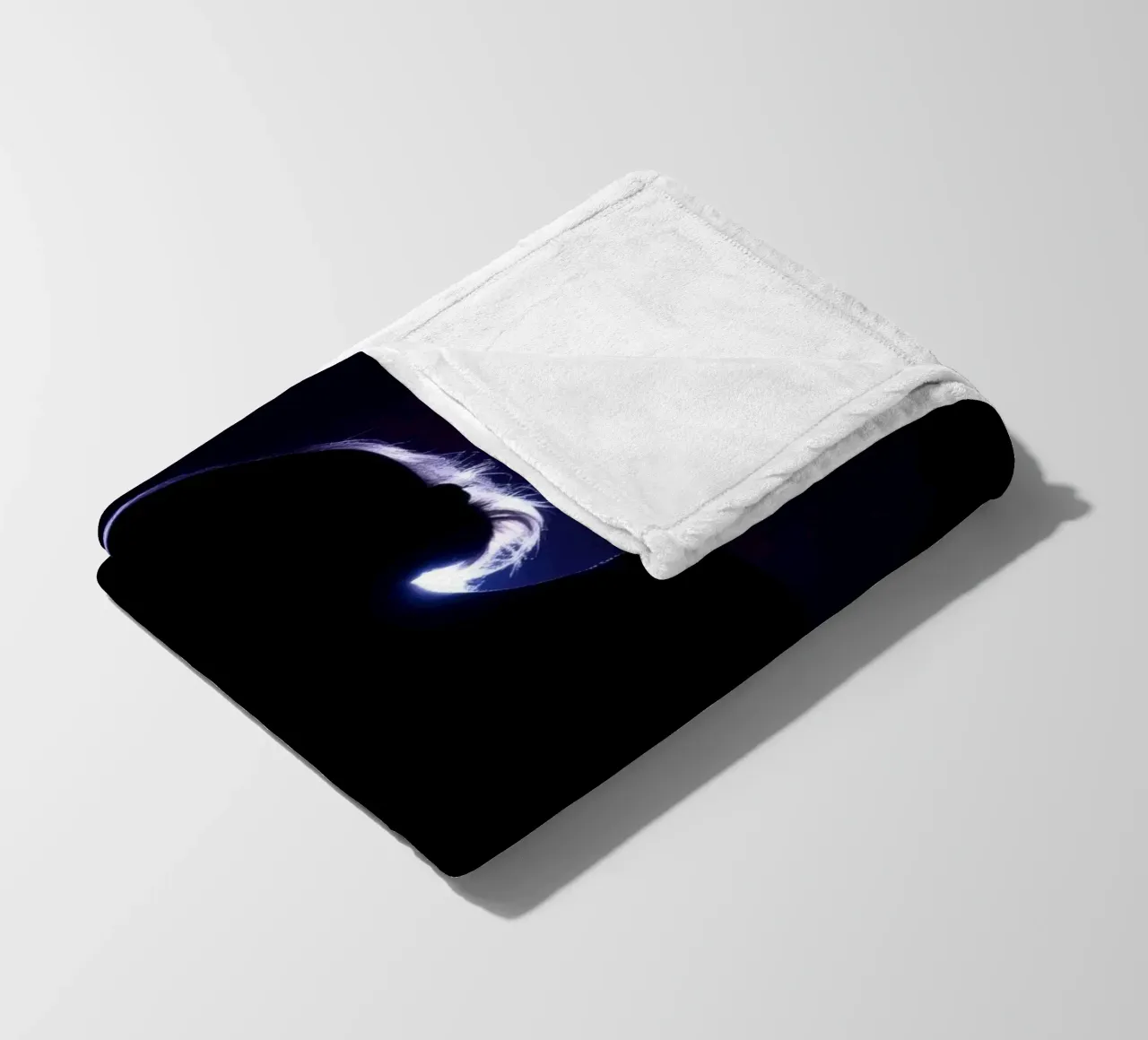 Silhouette of a child against a dark background illuminated fleece blanket by DesignDoodle