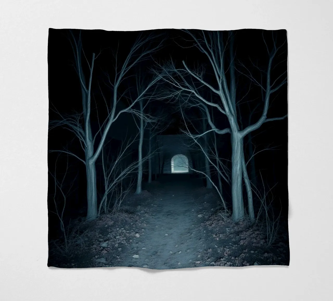 Eerie pathway illuminated by moonlight fleece blanket by DesignDoodle