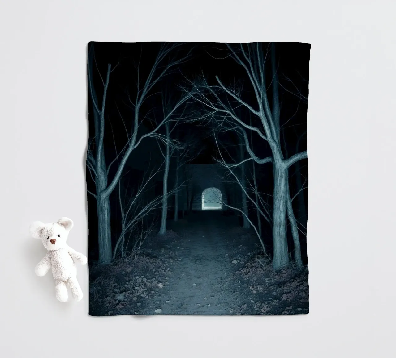 Eerie pathway illuminated by moonlight fleece blanket by DesignDoodle