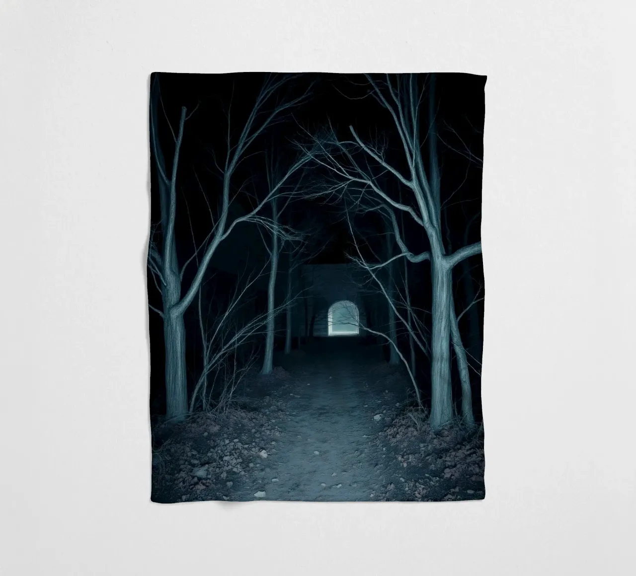 Eerie pathway illuminated by moonlight fleece blanket by DesignDoodle