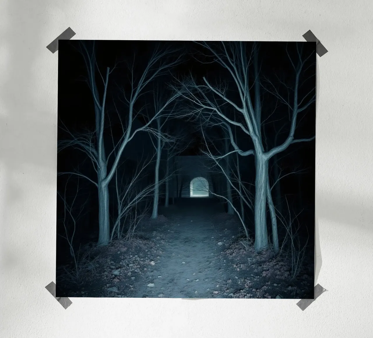 Eerie pathway illuminated by moonlight hahnemühle by DesignDoodle