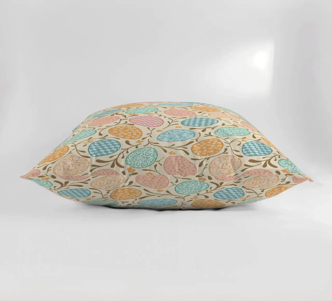 Whimsical Easter Eggs with Floral and Checkered Patterns decorative cushion by CoelfenArt
