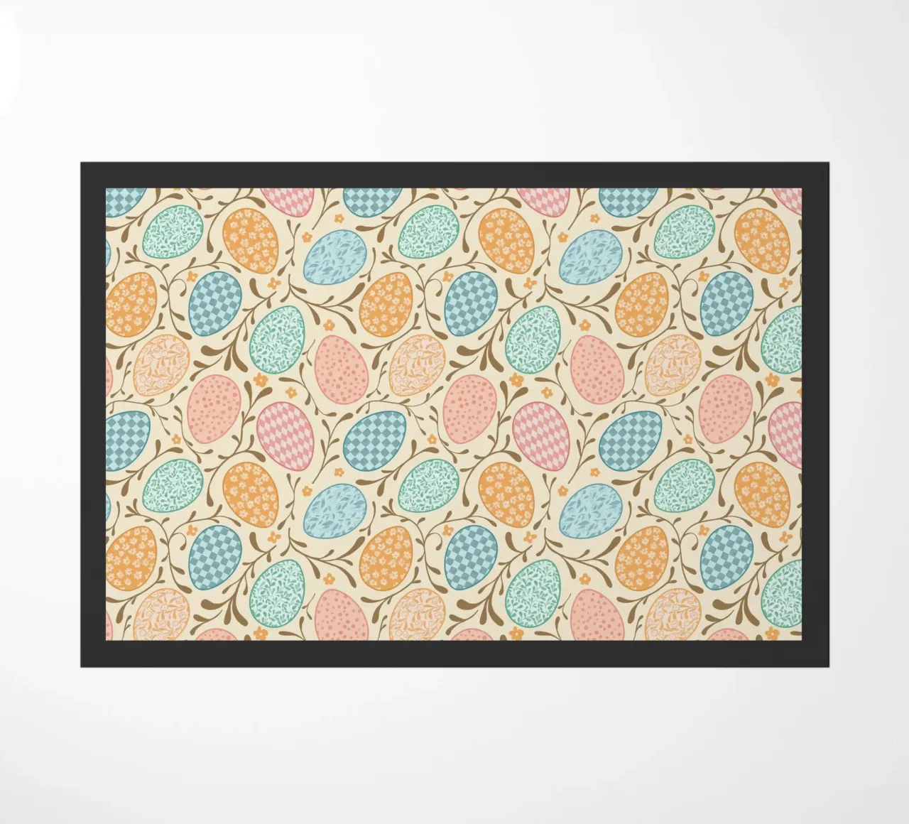 Whimsical Easter Eggs with Floral and Checkered Patterns doormat by CoelfenArt