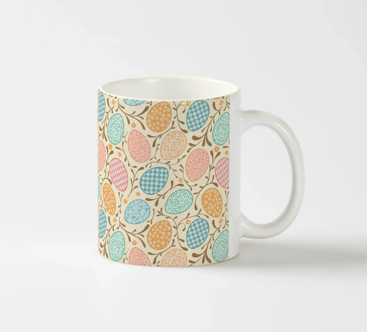 Whimsical Easter Eggs with Floral and Checkered Patterns ceramic mug by CoelfenArt
