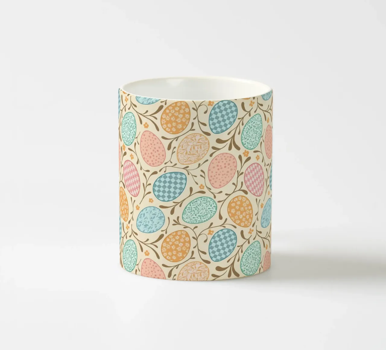 Whimsical Easter Eggs with Floral and Checkered Patterns ceramic mug by CoelfenArt