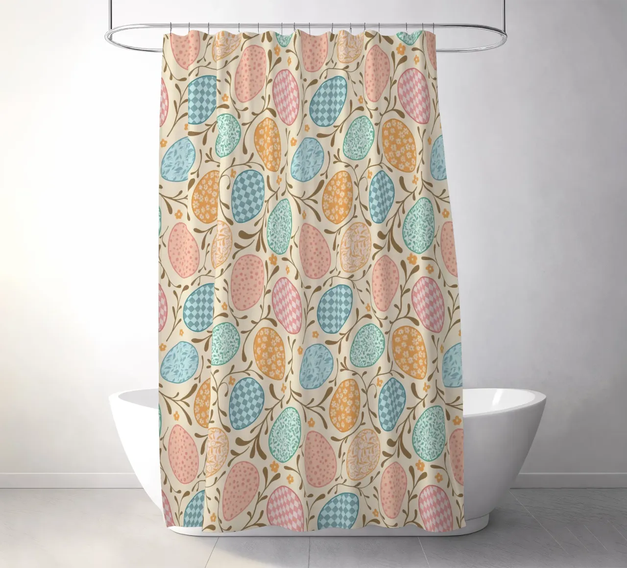 Whimsical Easter Eggs with Floral and Checkered Patterns shower curtain by CoelfenArt