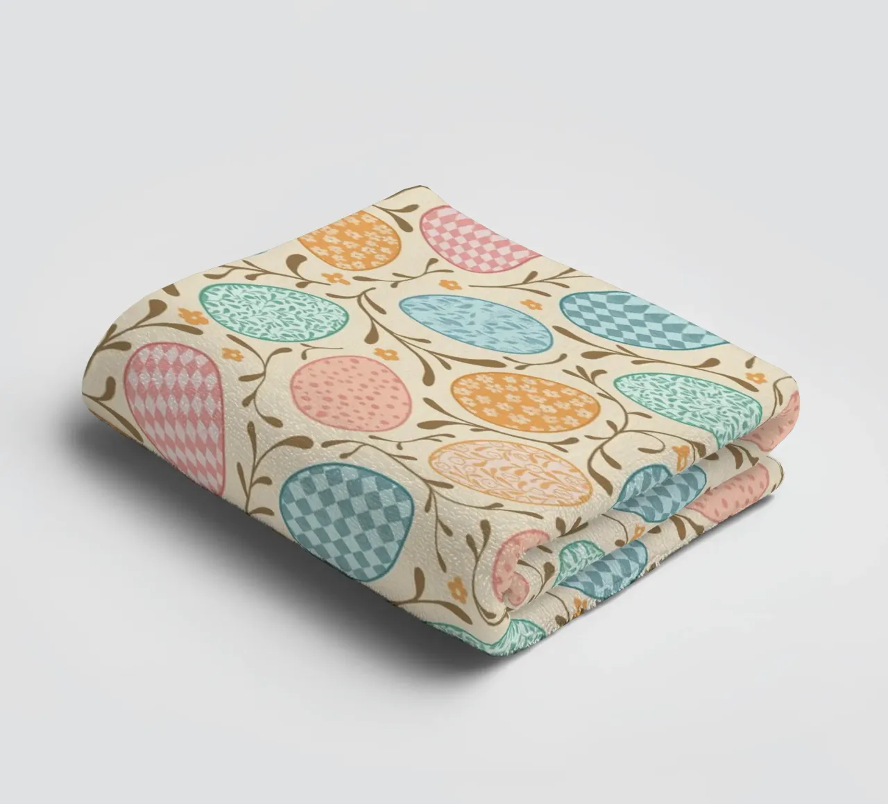 Whimsical Easter Eggs with Floral and Checkered Patterns towel by CoelfenArt