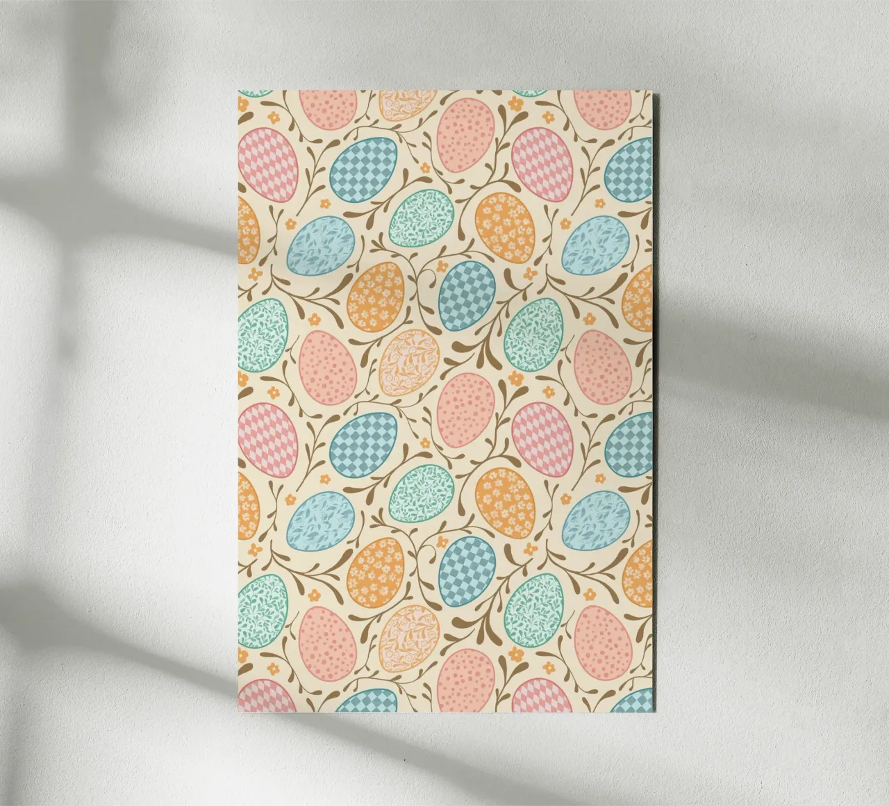 Whimsical Easter Eggs with Floral and Checkered Patterns alu-dibond by CoelfenArt