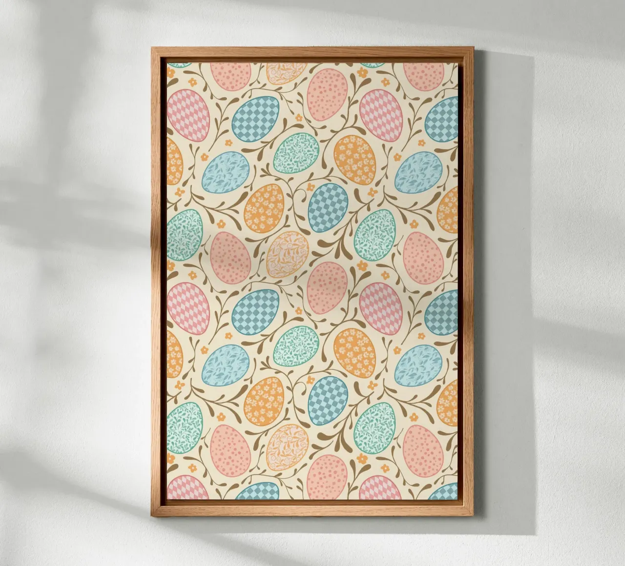 Whimsical Easter Eggs with Floral and Checkered Patterns canvas by CoelfenArt