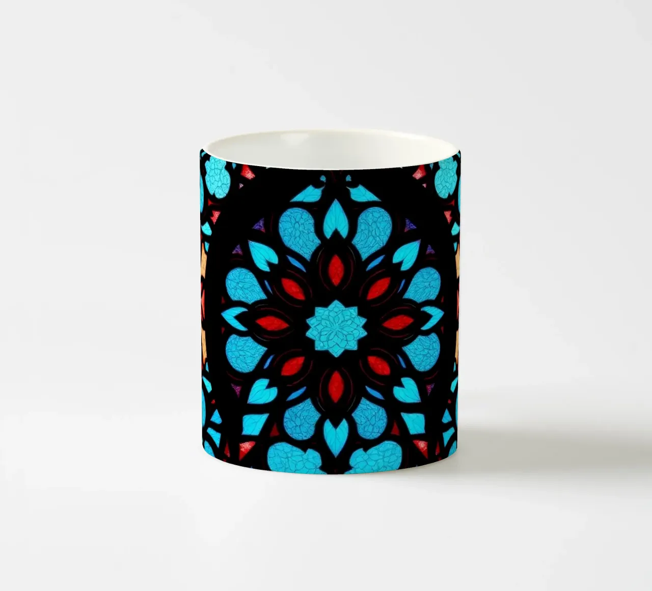 Kleurrijk glas-in-lood kunstwerk met ingewikkelde bloemen keramische mok van DesignDoodle