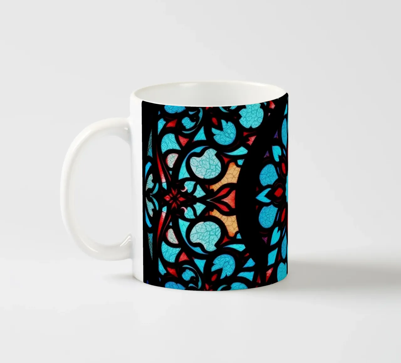 Kleurrijk glas-in-lood kunstwerk met ingewikkelde bloemen keramische mok van DesignDoodle