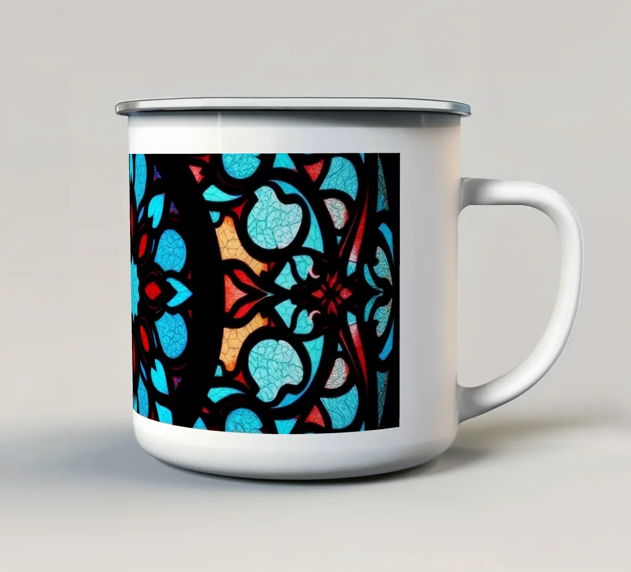 Opere d'arte in vetro colorato con intricati motivi floreali. tazza in smalto da DesignDoodle