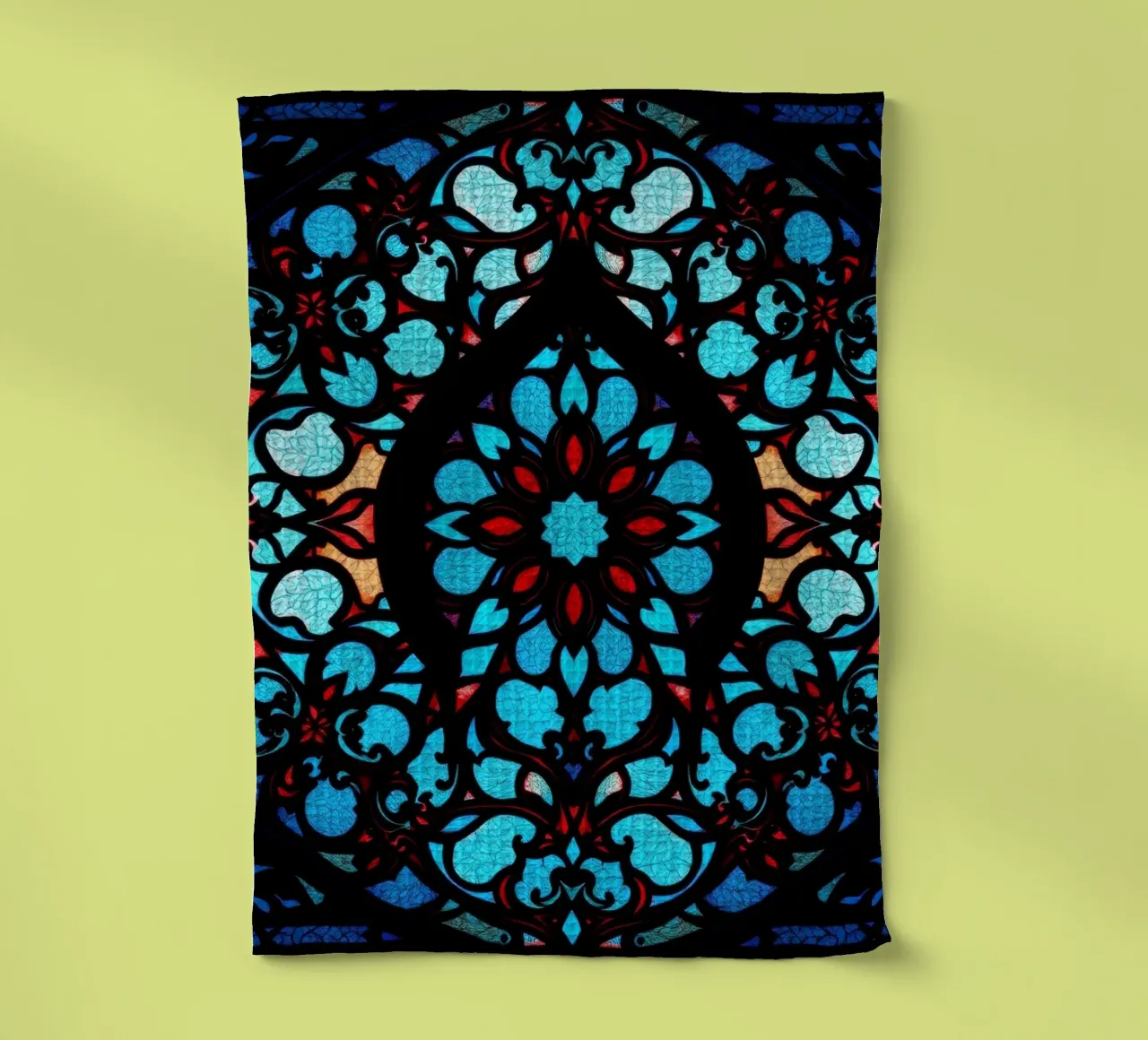 Vitrail coloré présentant des motifs floraux complexes. torchon de DesignDoodle