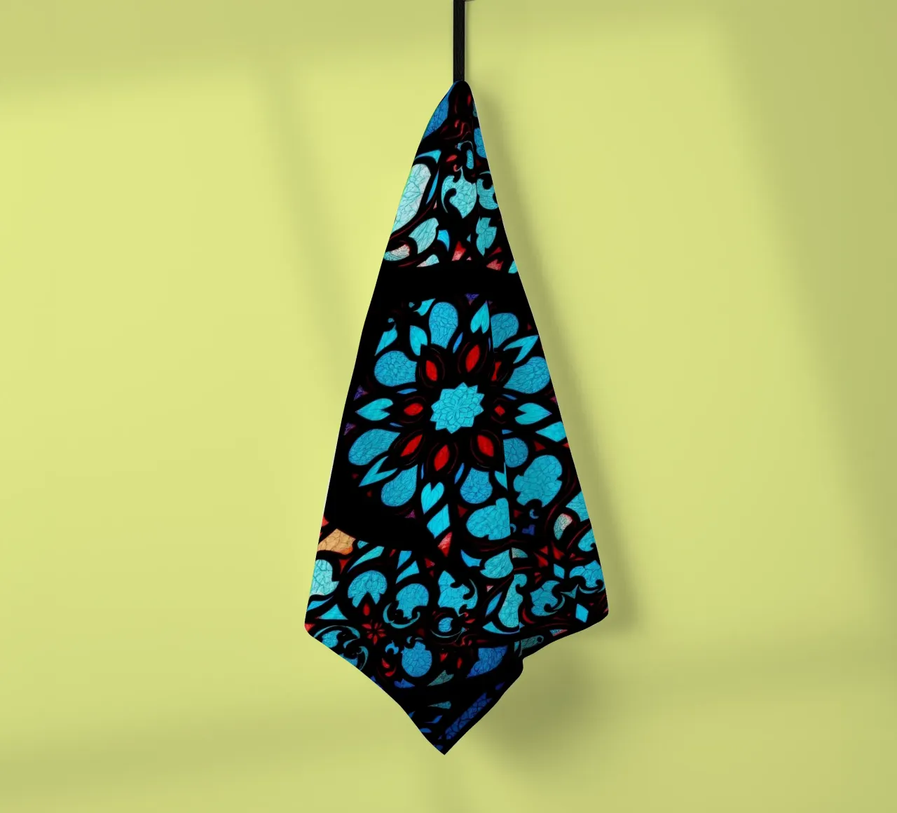 Vitrail coloré présentant des motifs floraux complexes. torchon de DesignDoodle