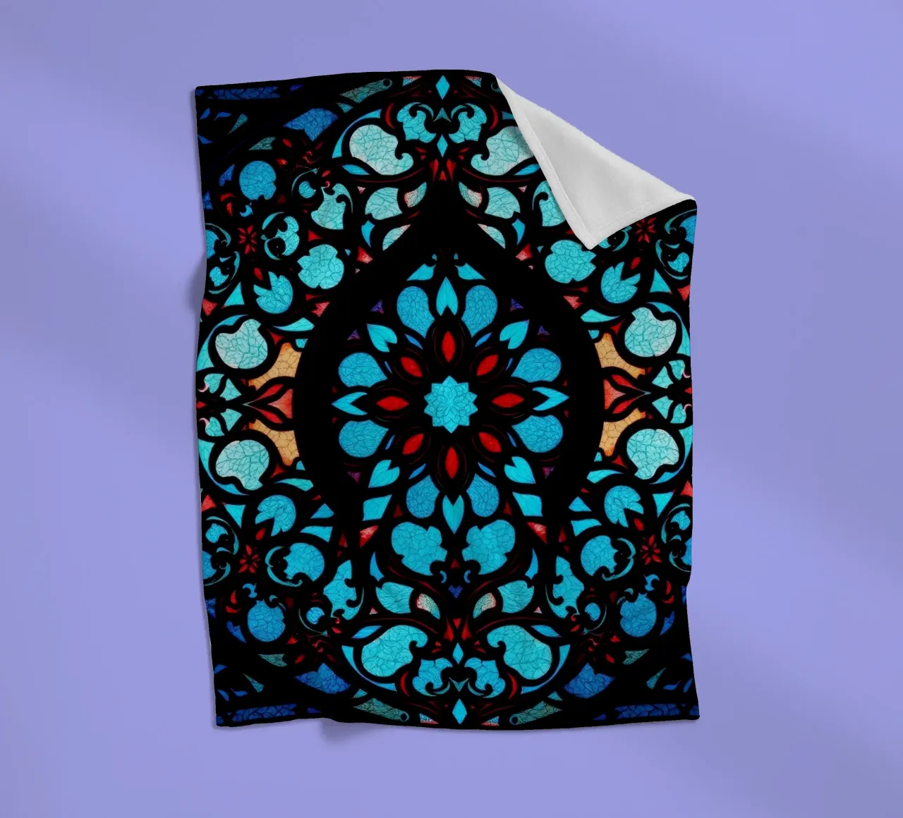 Colorful stained glass artwork featuring intricate floral fleece blanket by DesignDoodle