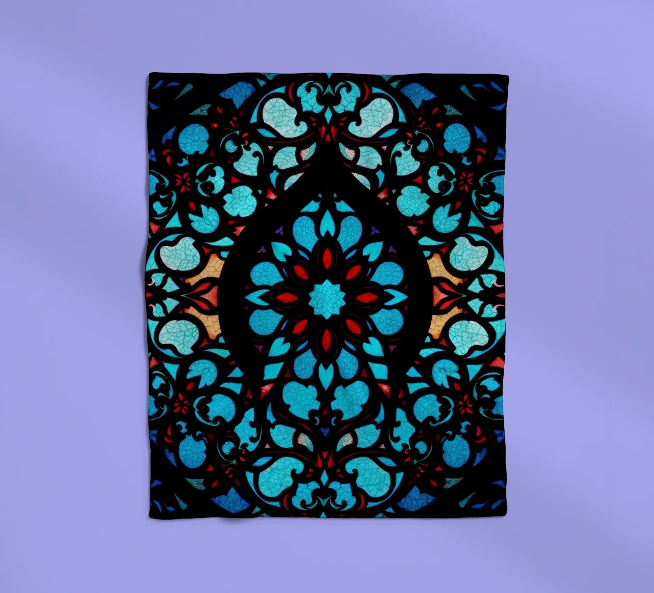 Colorful stained glass artwork featuring intricate floral fleece blanket by DesignDoodle