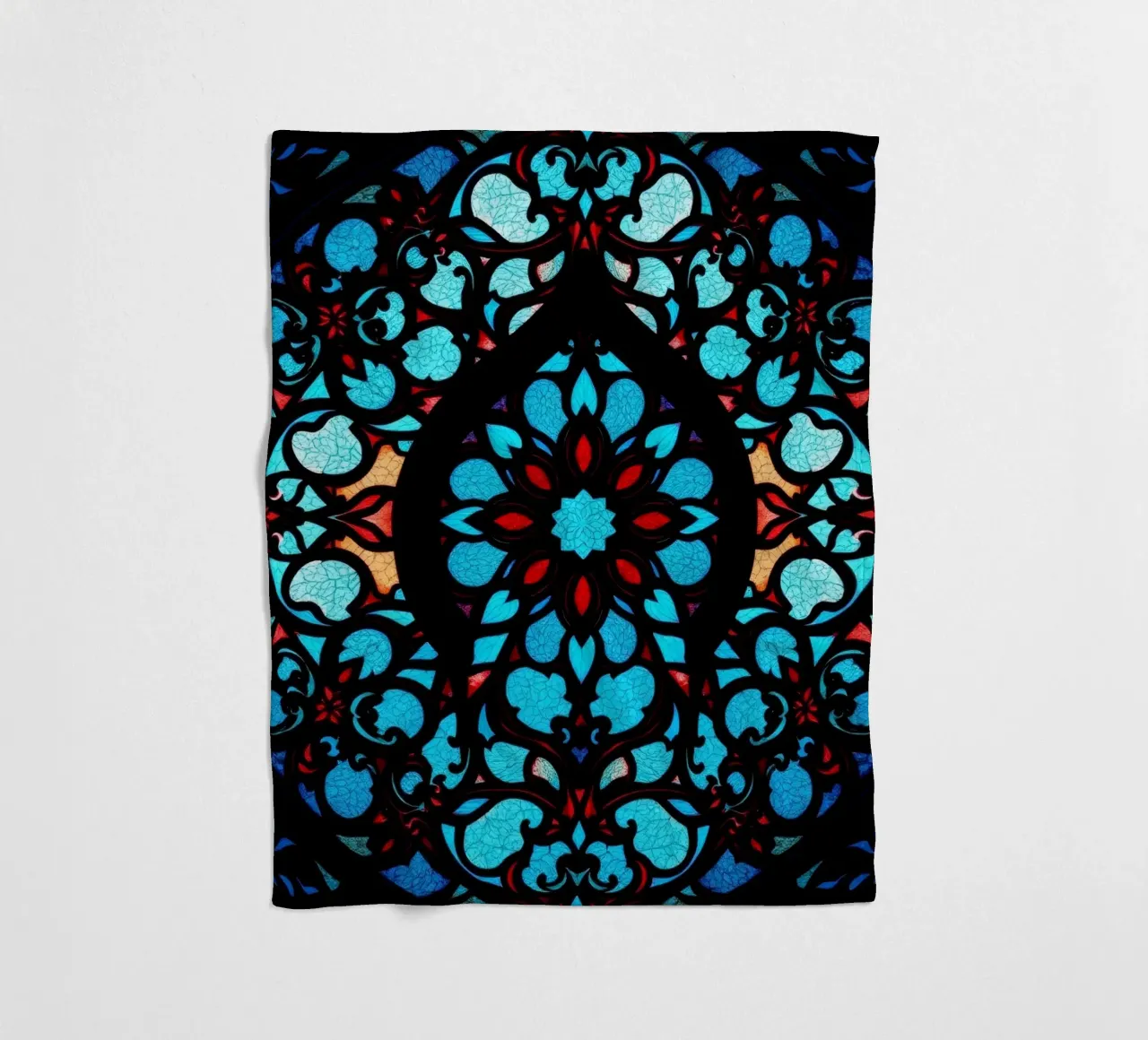 Colorful stained glass artwork featuring intricate floral fleece blanket by DesignDoodle