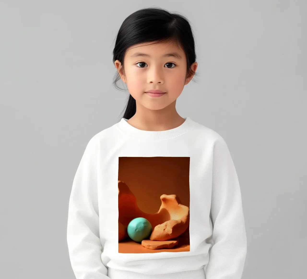 Composizione scultorea di argilla arancione e di una sfera turchese felpa bambino da DesignDoodle