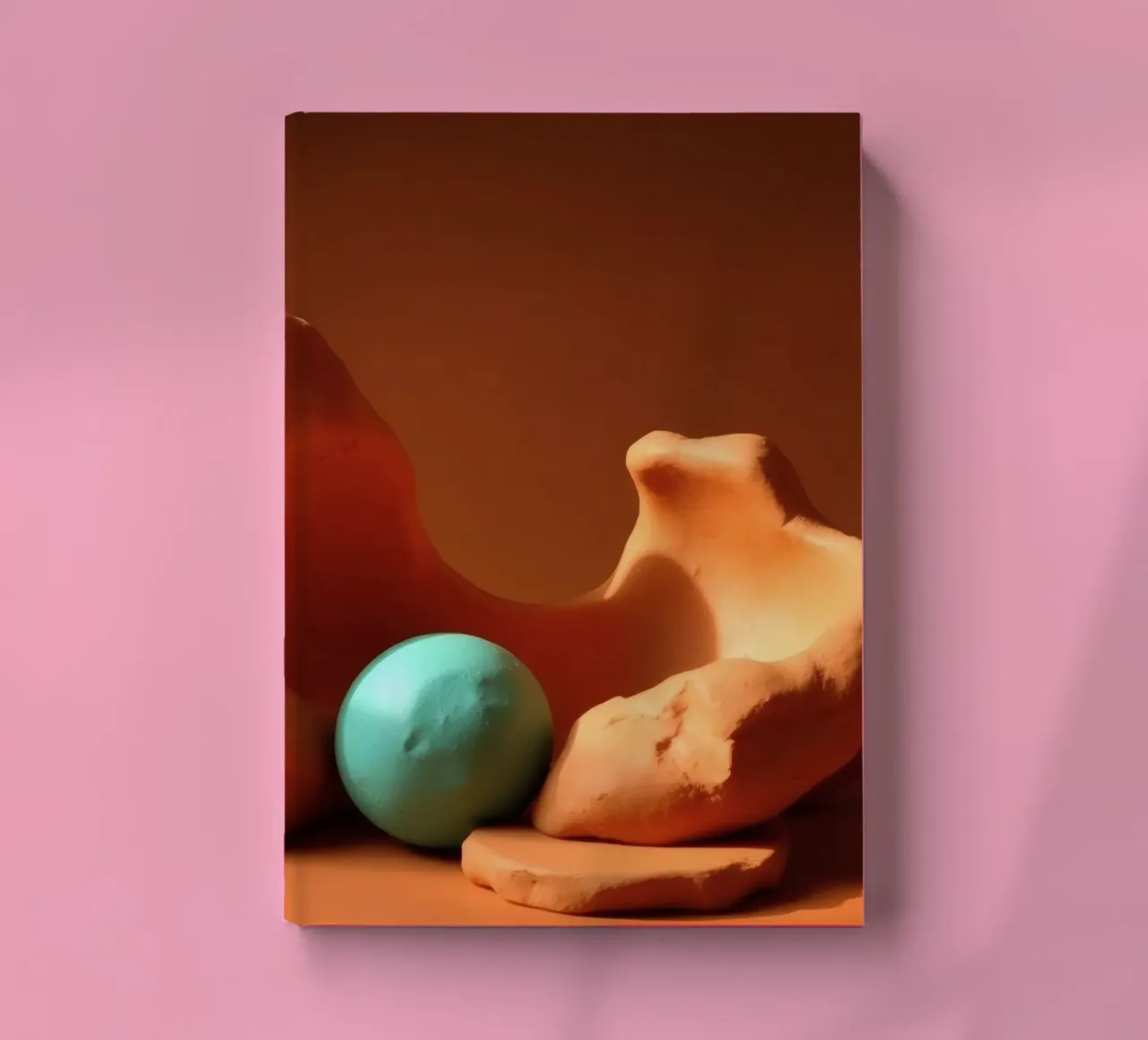 Composizione scultorea di argilla arancione e di una sfera turchese diario da DesignDoodle