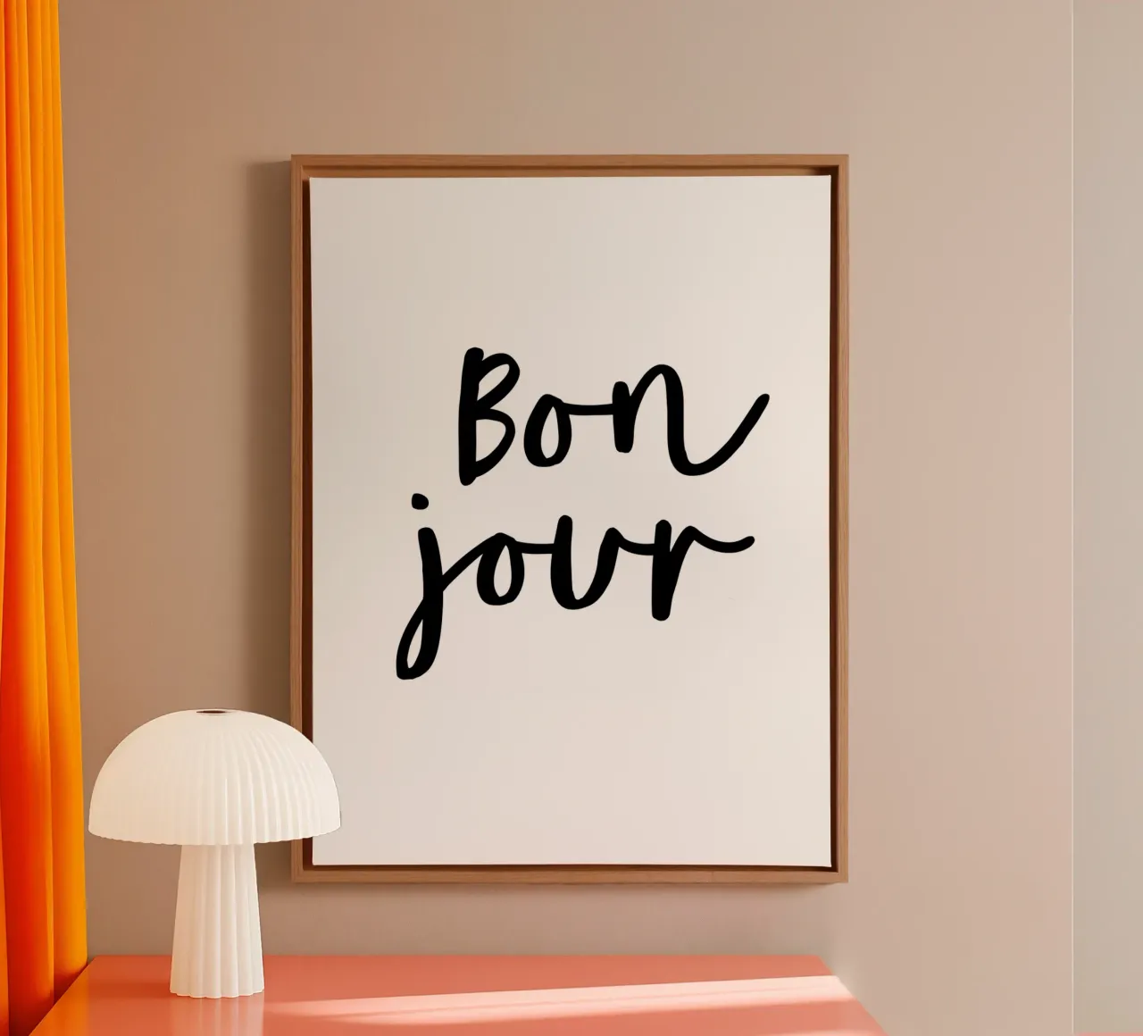 Bonjour Typografie Ontwerp in zwart-wit canvas met Baklijst van THE MOTIVATED TYPE