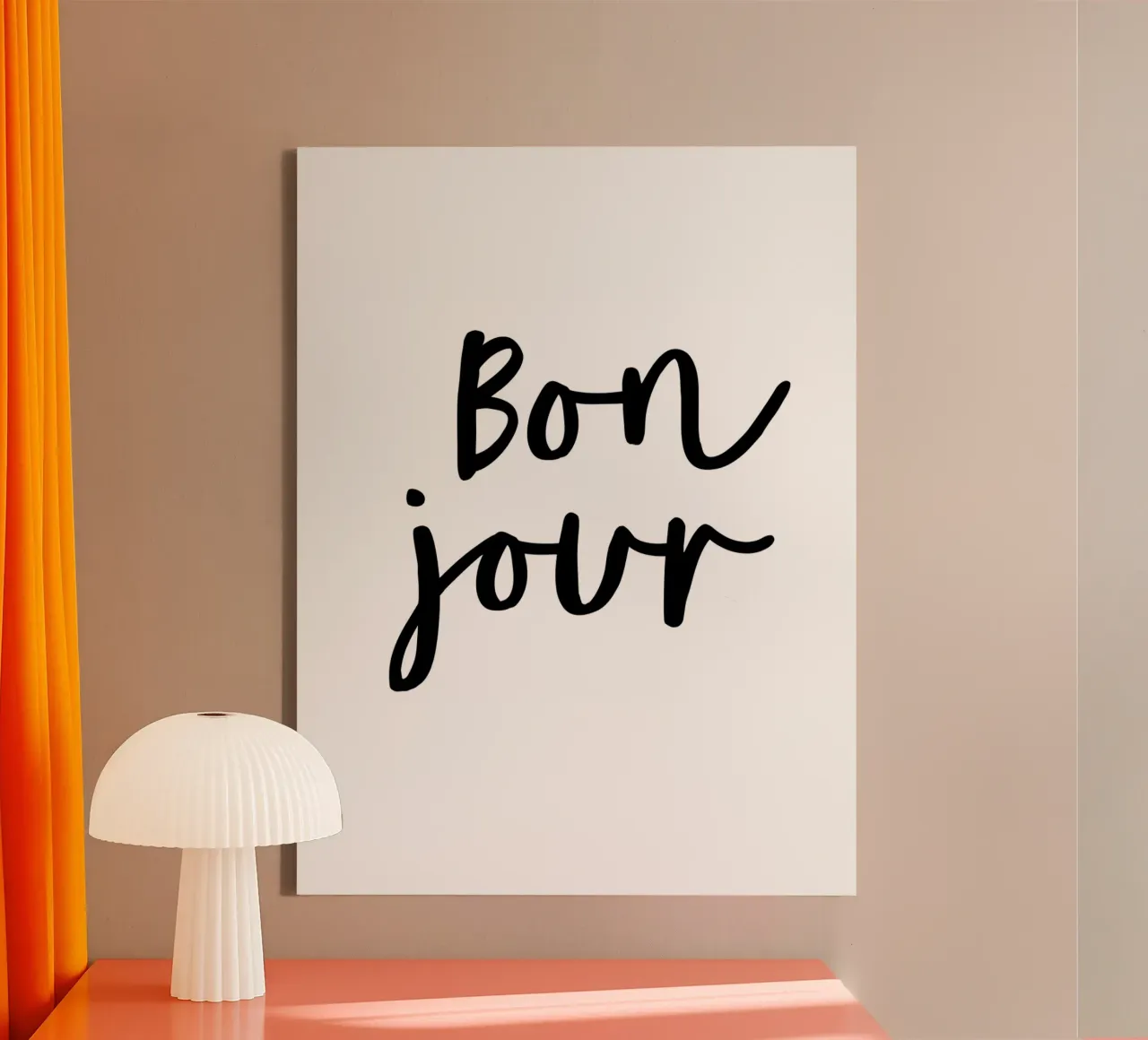 Bonjour Typografie Ontwerp in zwart-wit canvas met Baklijst van THE MOTIVATED TYPE