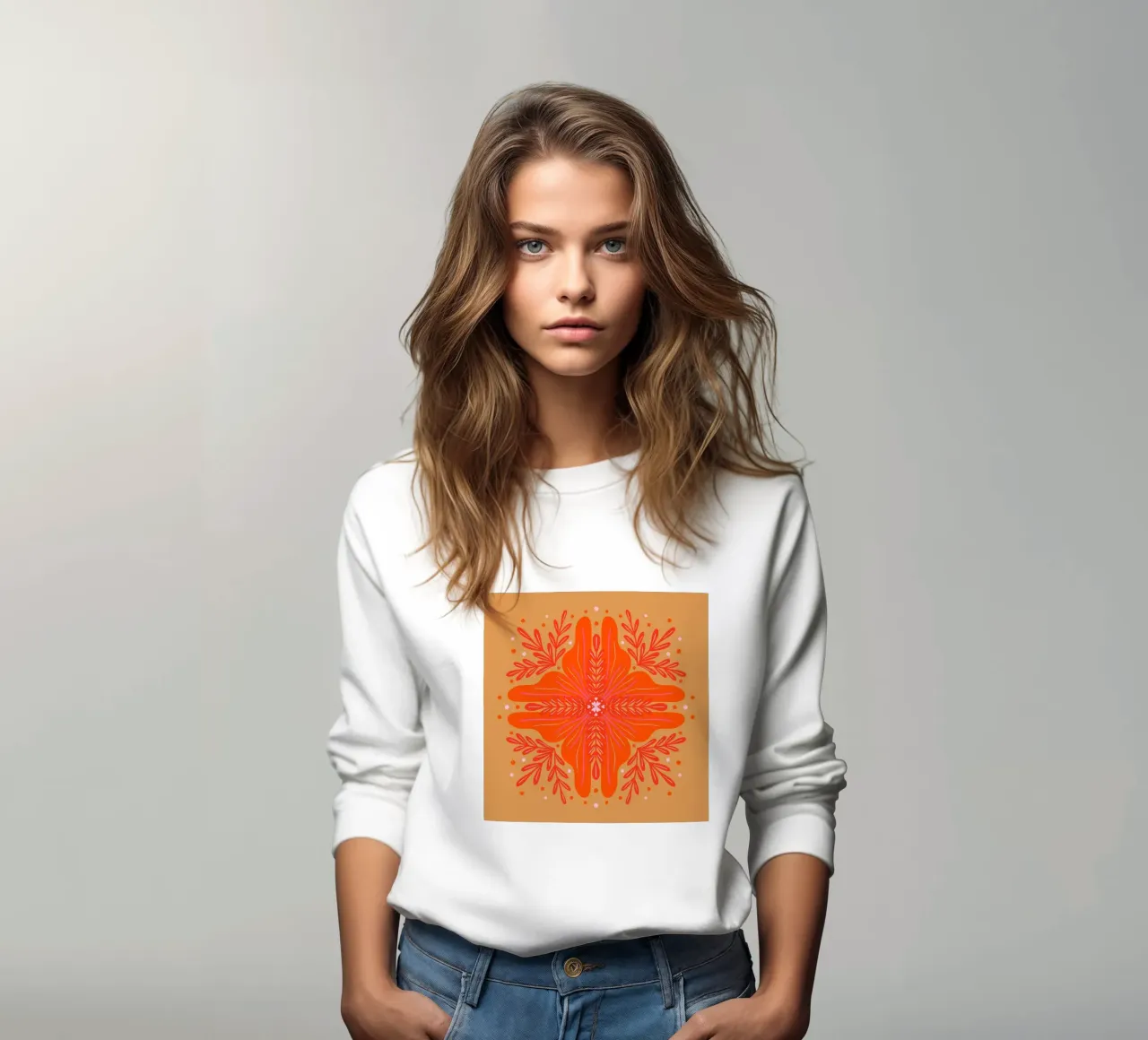 Audace fiore astratto - arancio e ocra felpa da Wackapacka