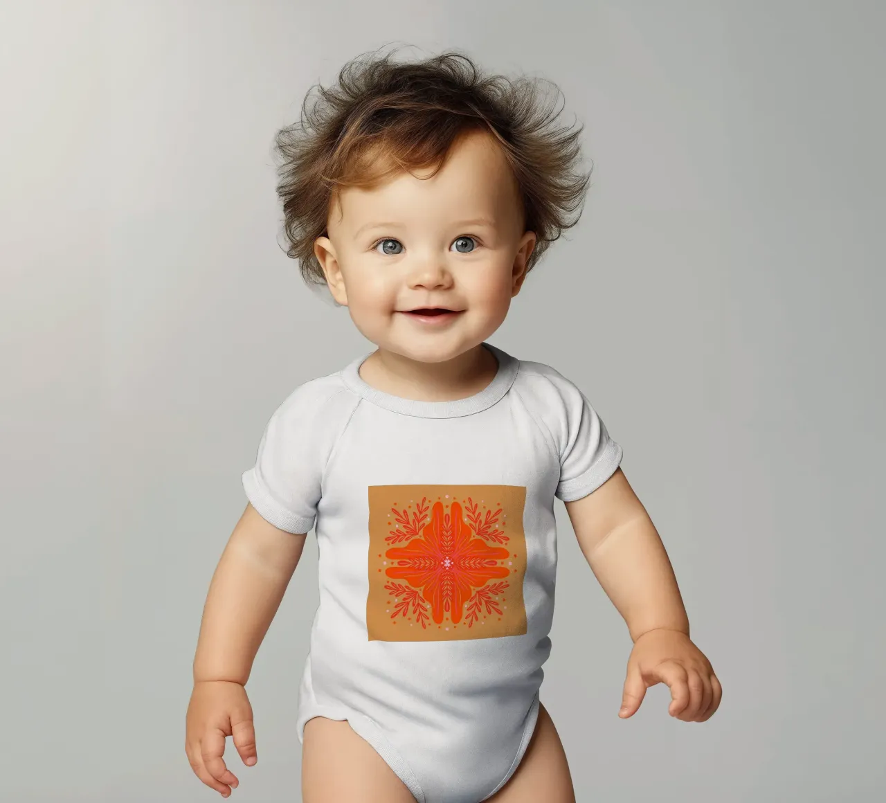 Audace fiore astratto - arancio e ocra body neonato maniche corte da Wackapacka
