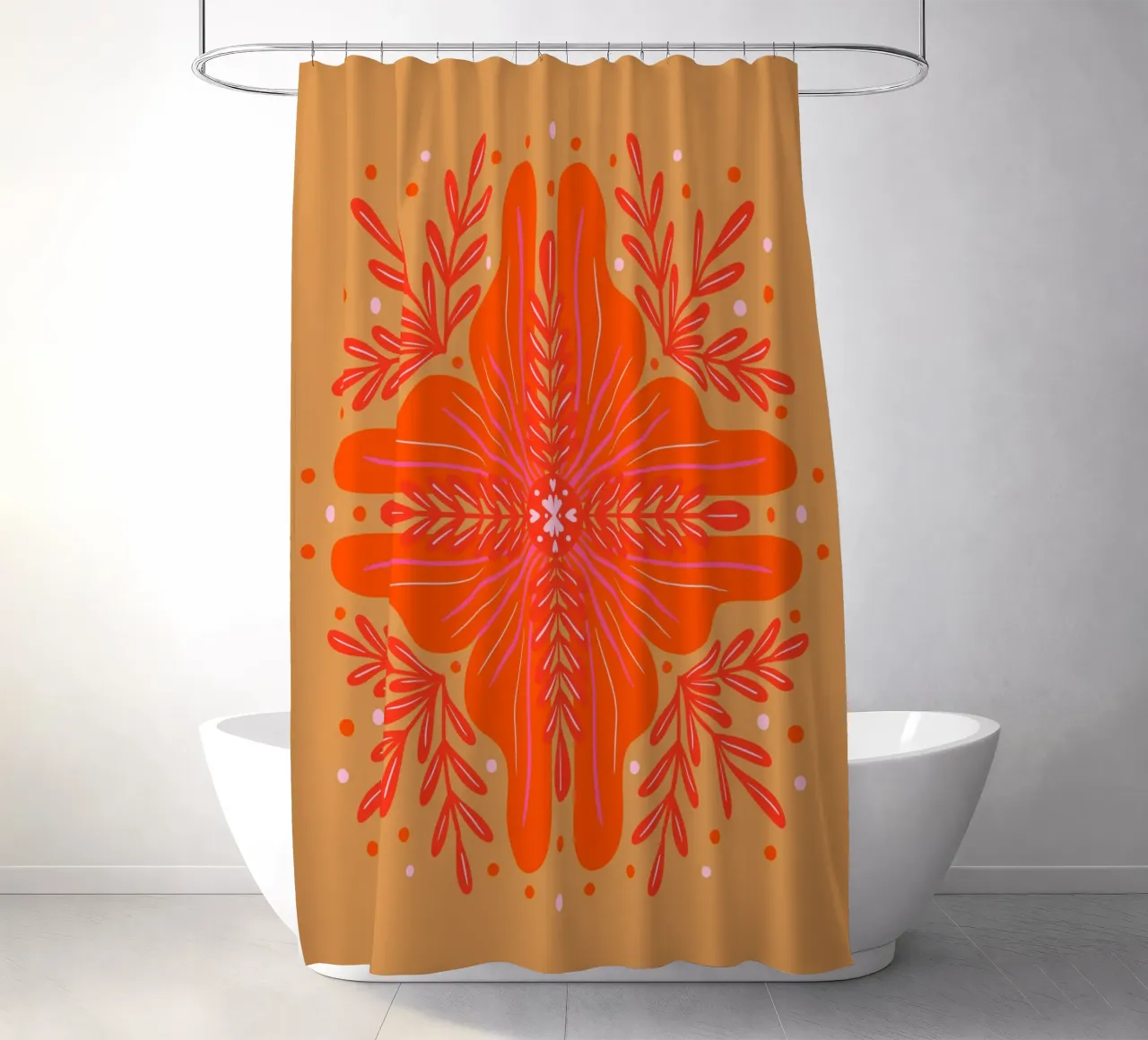 Audace fiore astratto - arancio e ocra tenda da doccia da Wackapacka
