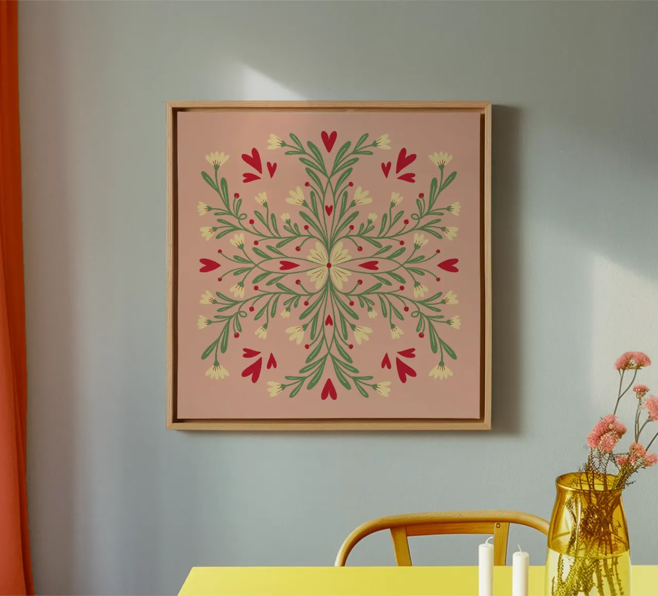 Bloemen en harten canvas met Baklijst van Wackapacka