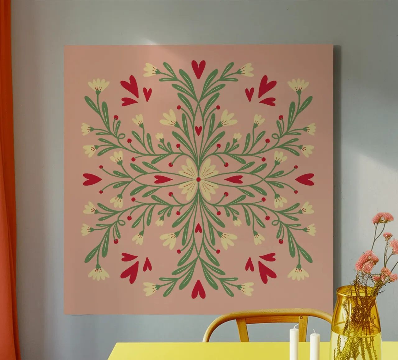 Bloemen en harten canvas met Baklijst van Wackapacka