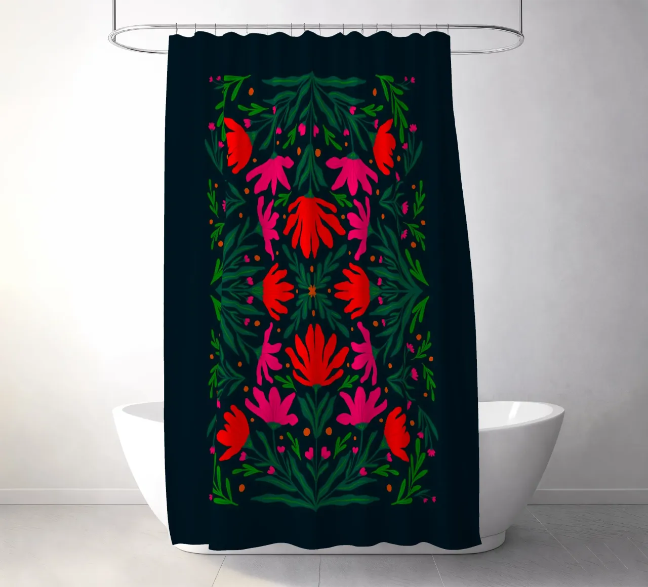 Bold pink and red flowers shower curtain by Wackapacka