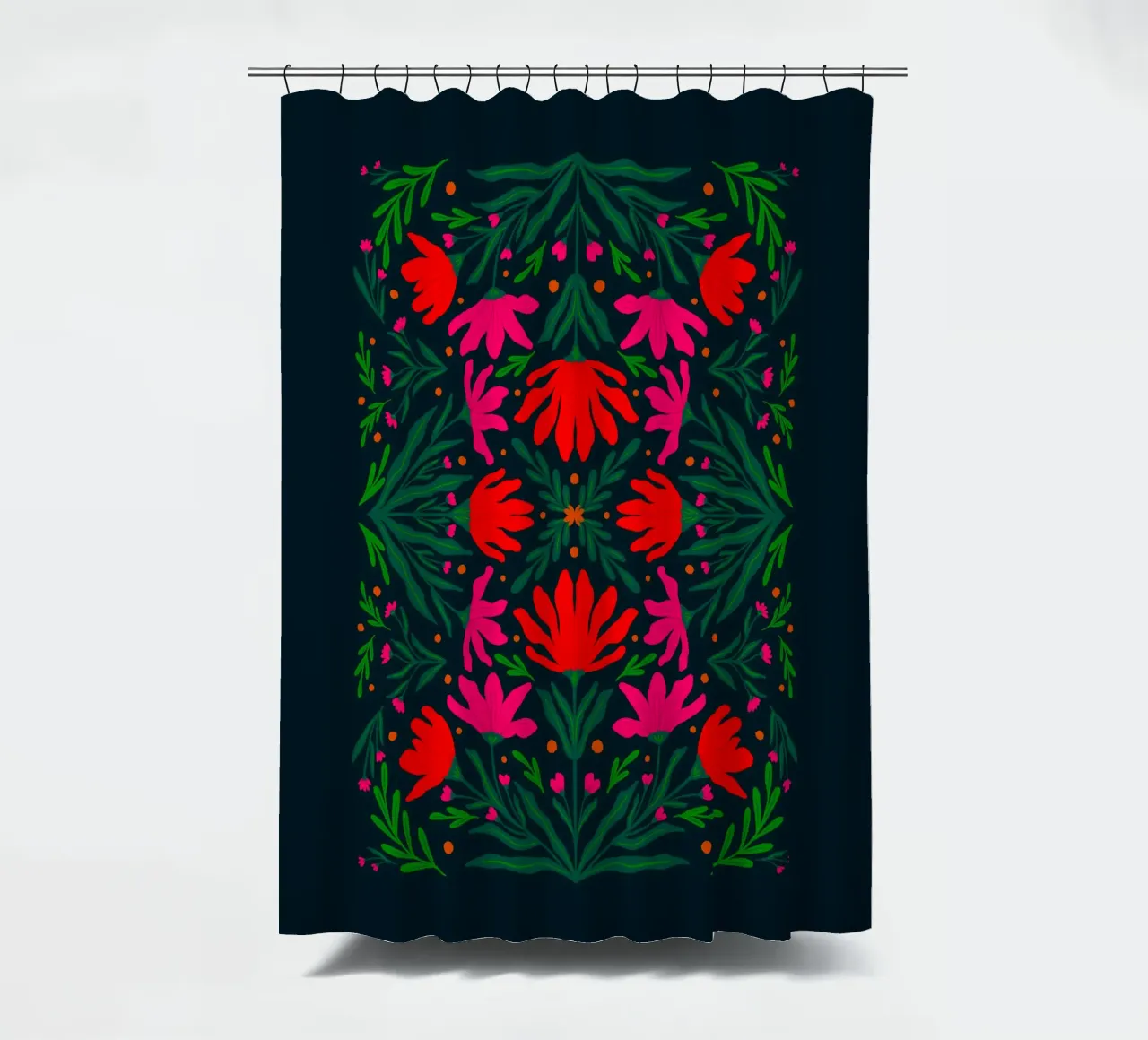 Bold pink and red flowers shower curtain by Wackapacka