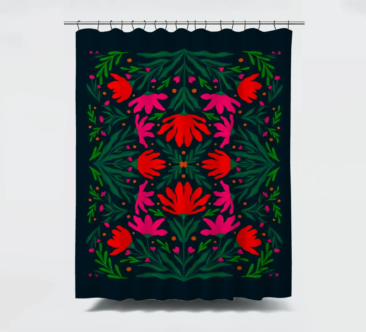 Bold pink and red flowers shower curtain by Wackapacka
