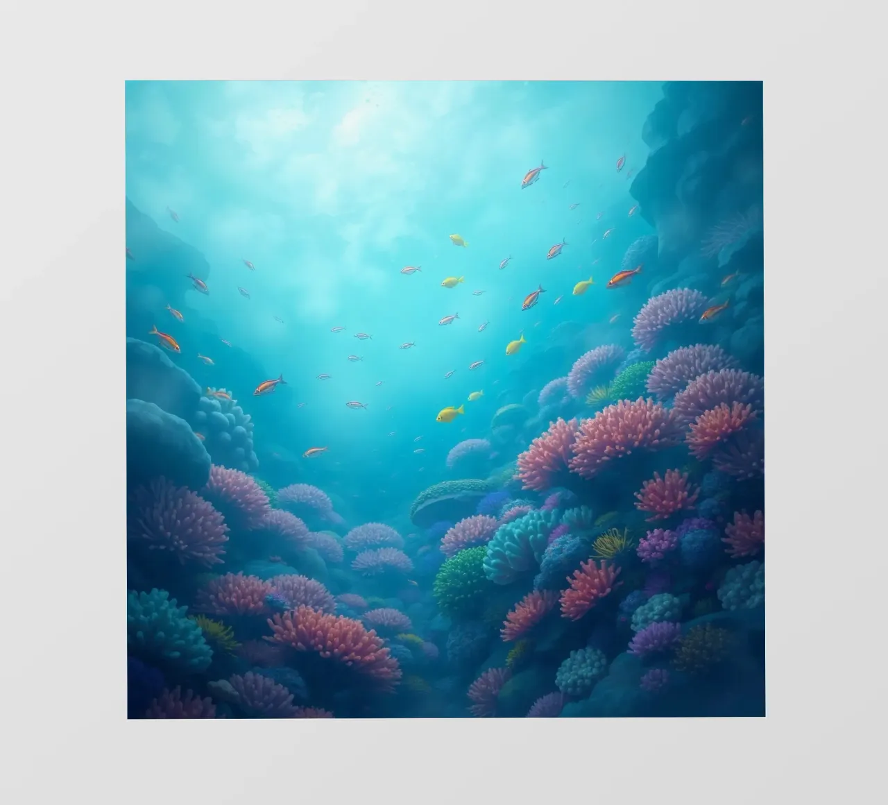Lebendiges Unterwasser-Korallenriff voller bunter Fische in Backlit Folie von DesignDoodle
