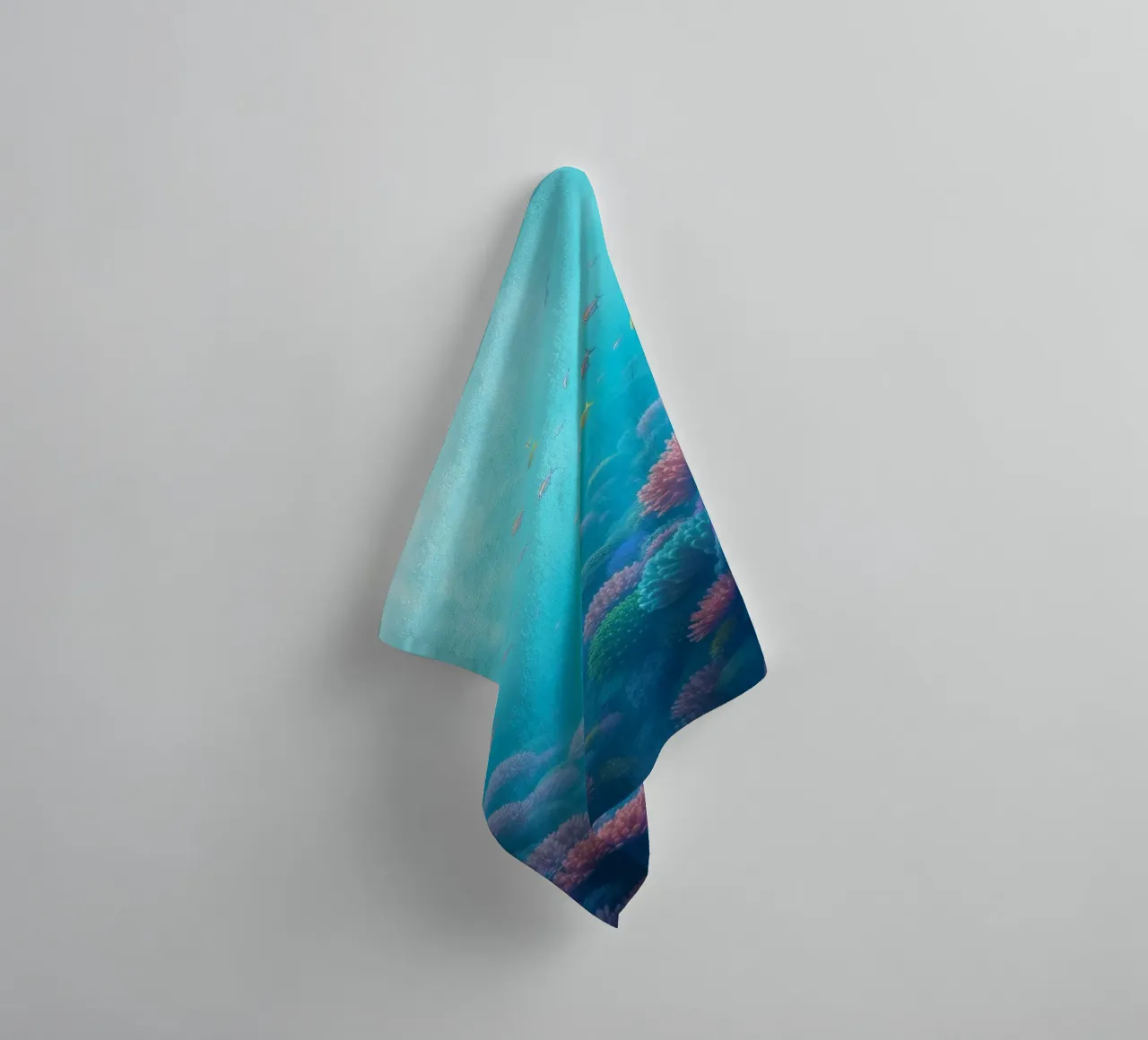 Vibrant underwater coral reef teeming with colorful fish in towel by DesignDoodle