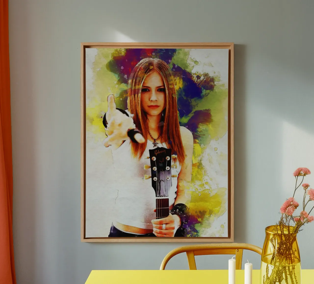 Macchia di ritratto Avril Lavigne Regina del Rock tela con Cornice a cassetta da Gunawan Rb