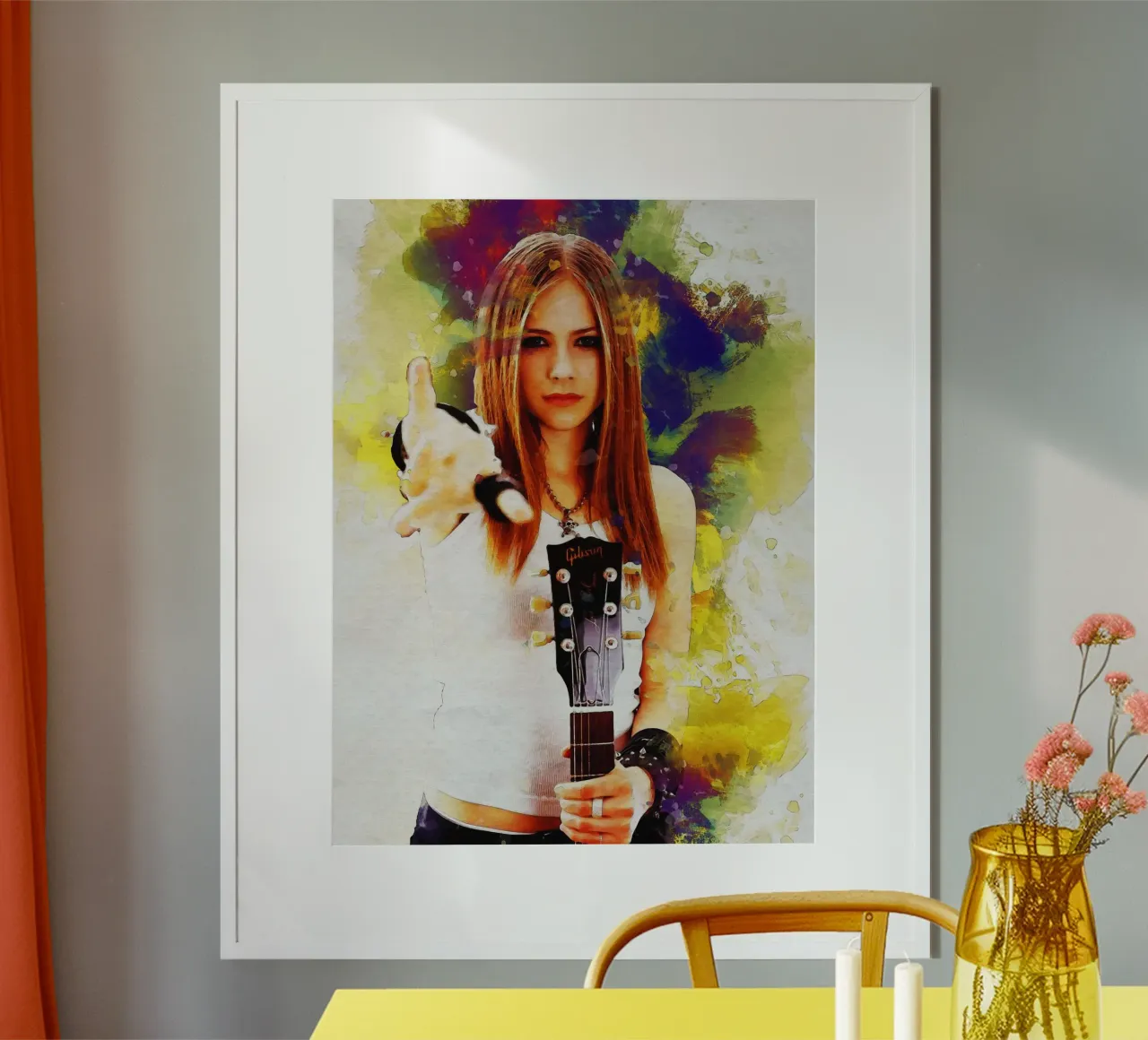 Macchia di ritratto Avril Lavigne Regina del Rock poster con telaio in alluminio da Gunawan Rb