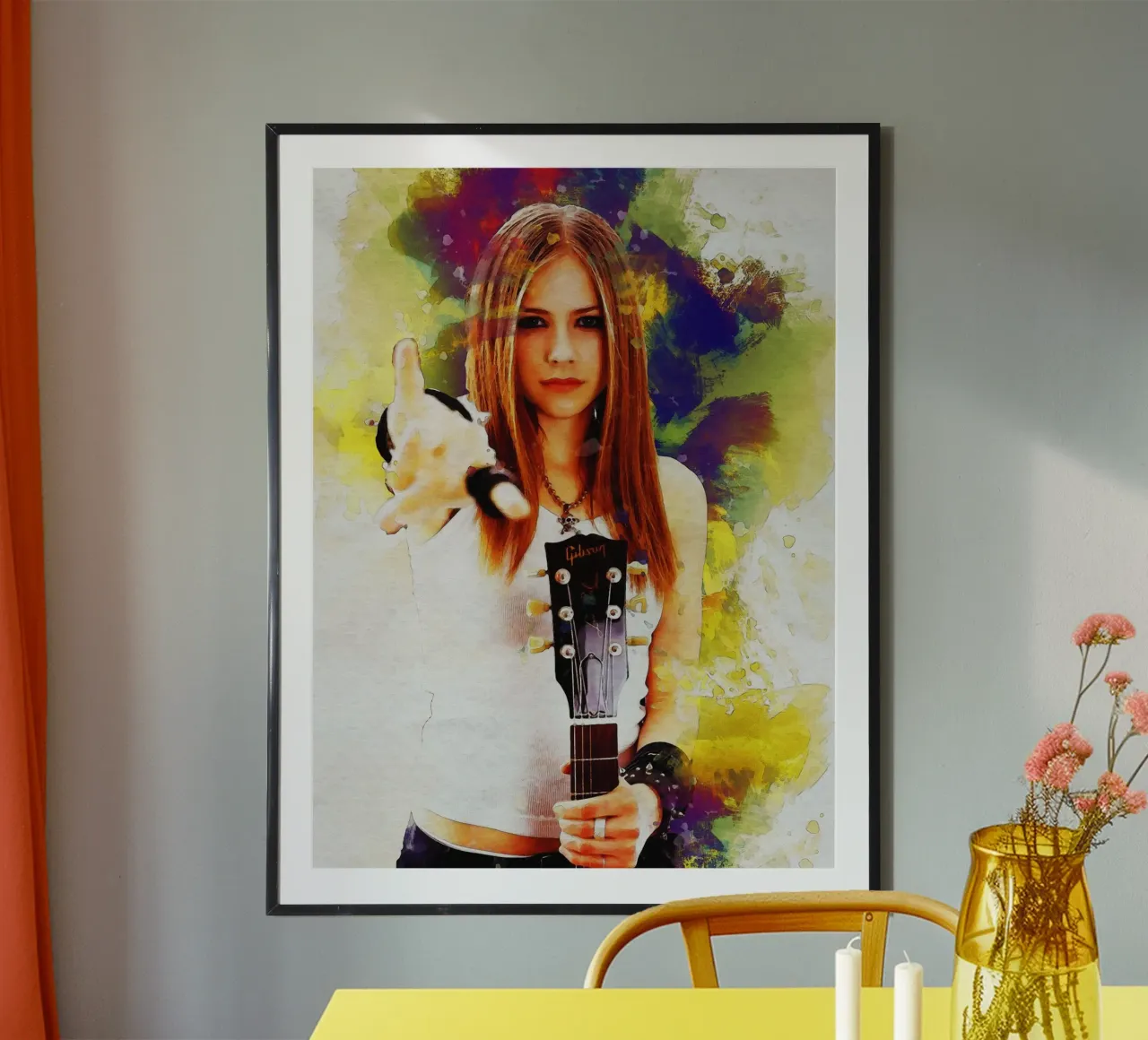 Macchia di ritratto Avril Lavigne Regina del Rock poster con telaio in alluminio da Gunawan Rb