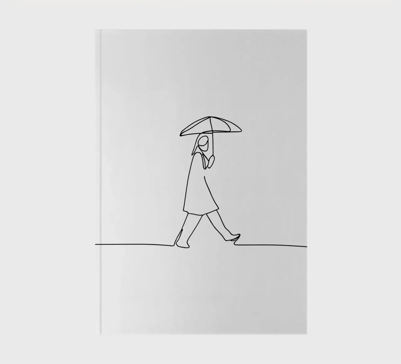 Dessin minimaliste d'une femme marchant avec un parapluie carnet de notes de Viv Line Art