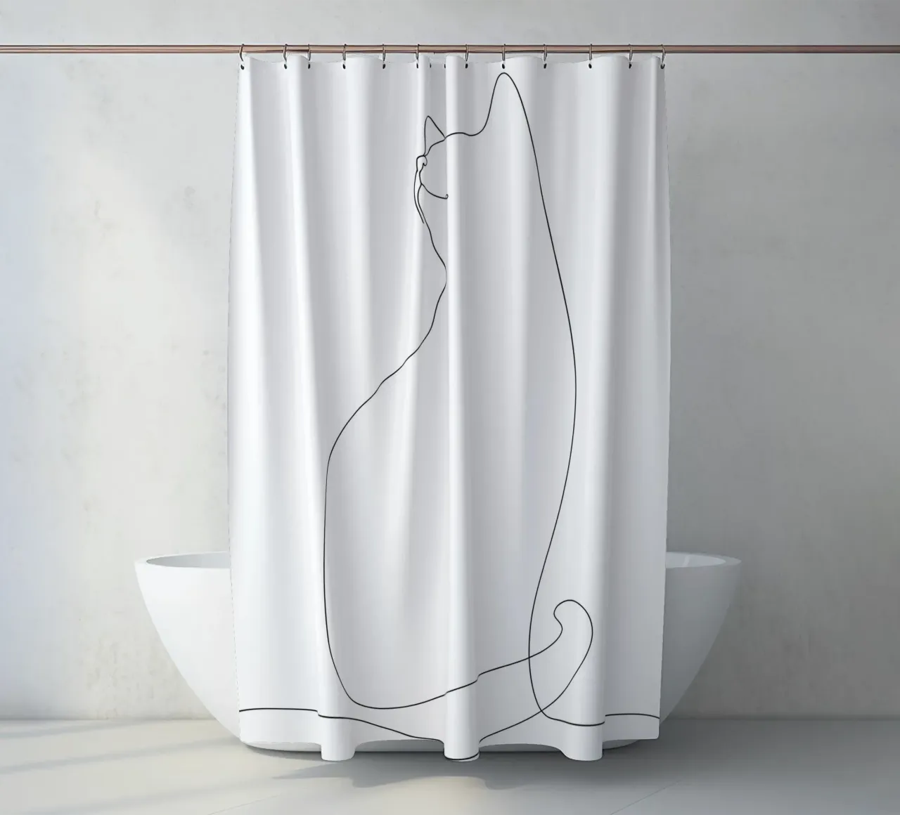 Minimalist One Line Drawing of a Cat | Modern Abstract Art shower curtain by Viv Line Art