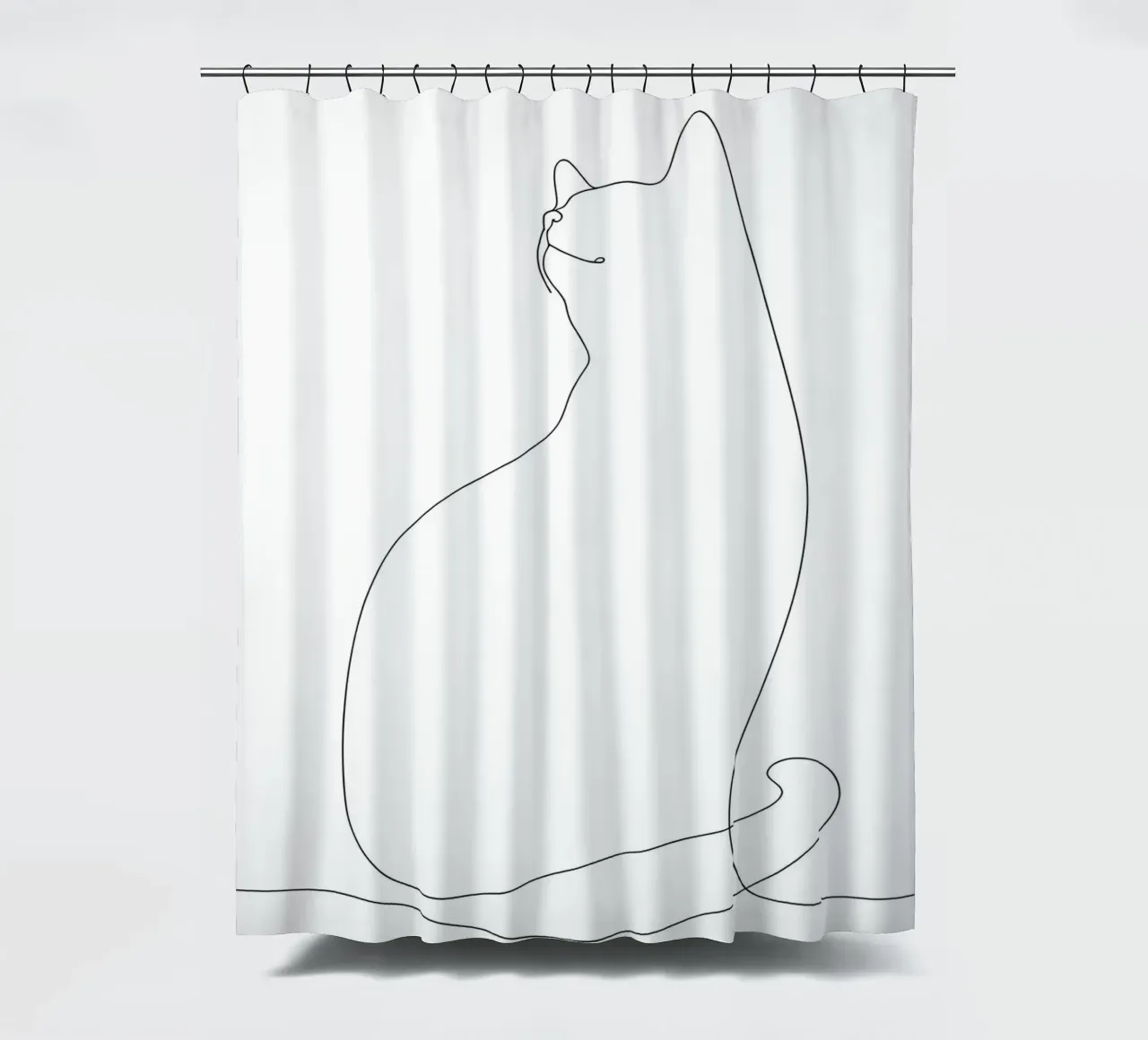 Minimalist One Line Drawing of a Cat | Modern Abstract Art shower curtain by Viv Line Art