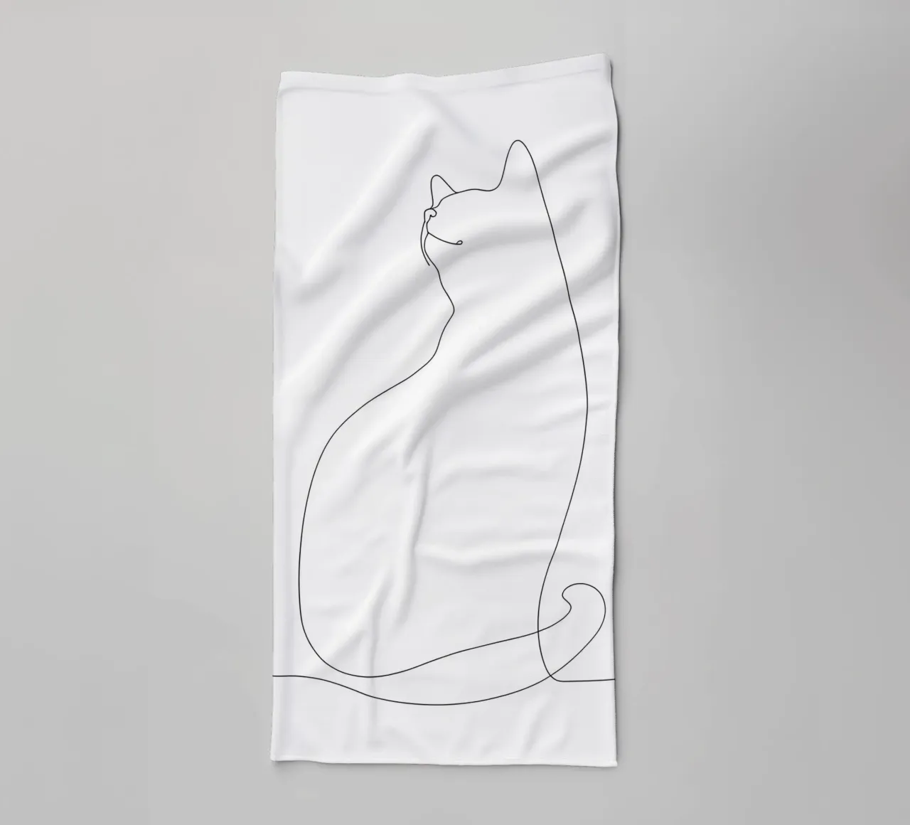 Minimalist One Line Drawing of a Cat | Modern Abstract Art towel by Viv Line Art