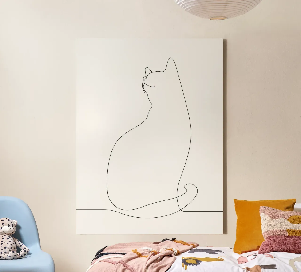 Minimalist One Line Drawing of a Cat | Modern Abstract Art canvas by Viv Line Art