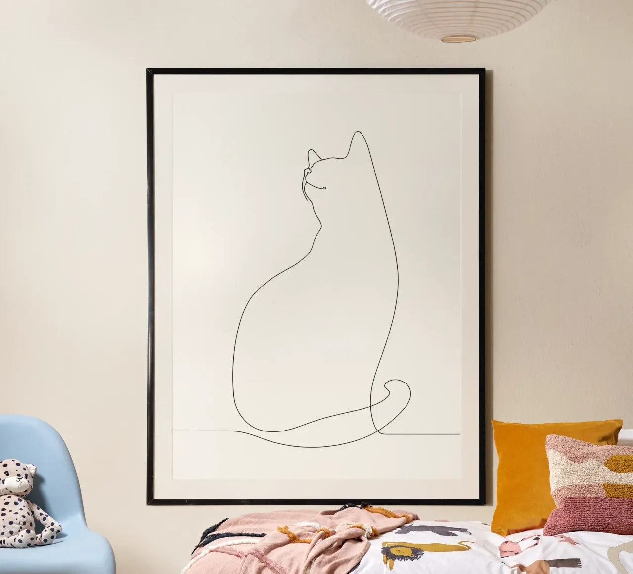 Dessin minimaliste d'une ligne d'un chat | Modern Abstract Art poster de Viv Line Art