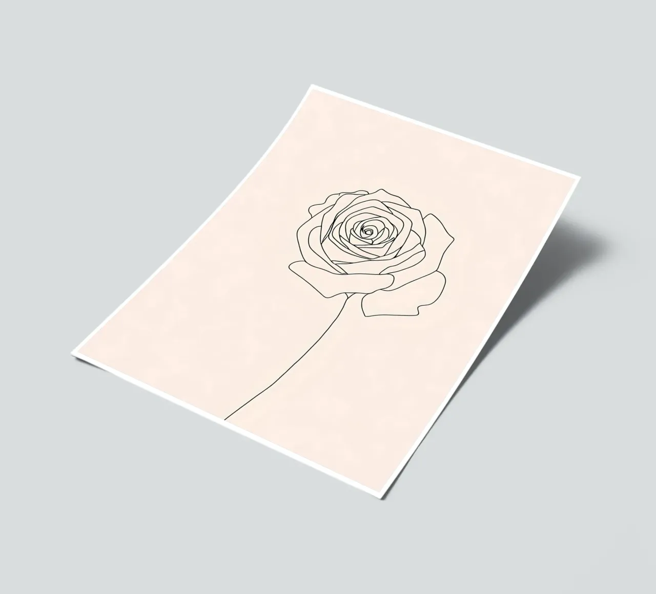 Dessin au trait minimaliste d'une fleur de rose | Abstrait moderne A planche autocollant de Viv Line Art