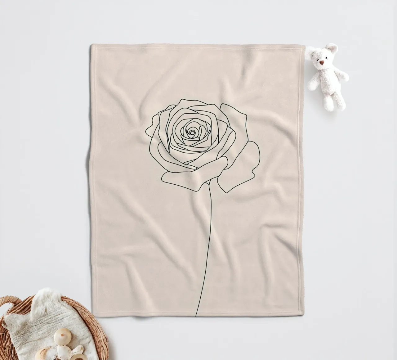 Dessin au trait minimaliste d'une fleur de rose | Abstrait moderne A plaid polaire de Viv Line Art