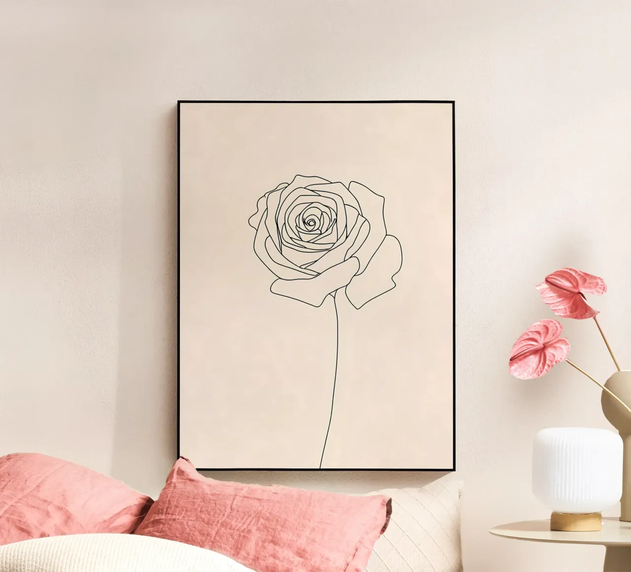 Minimalist Line Drawing of a Rose Flower | Modern Abstract A acrylic glass by Viv Line Art
